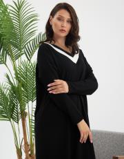 geniş v yaka renkli elbise  