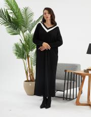 geniş v yaka renkli elbise   2