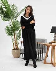 geniş v yaka renkli elbise   3