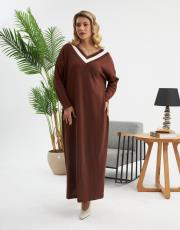 geniş v yaka renkli elbise   6